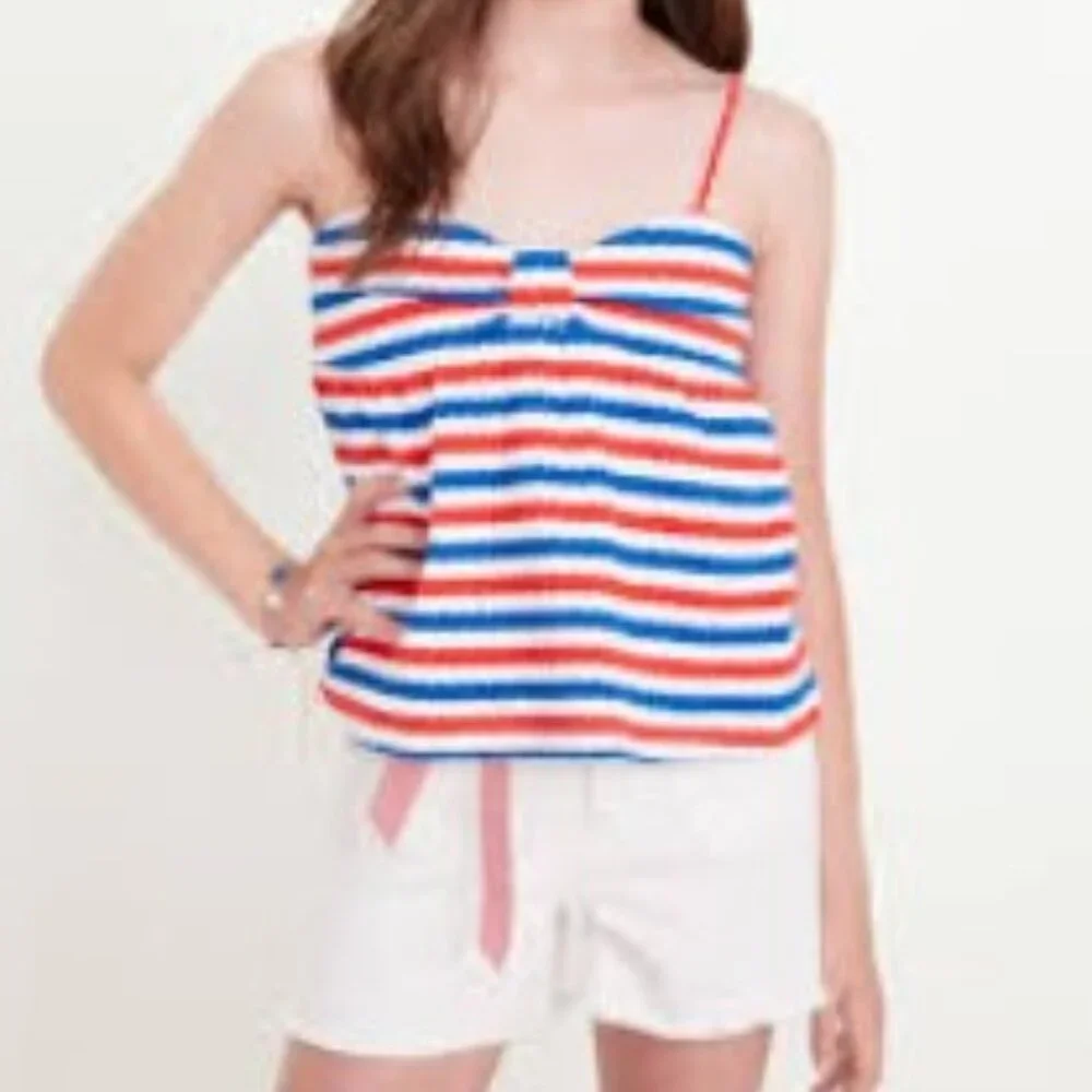 Girls Size Large 10-12 Old Navy Bow Red, White, Blue Striped Tank Top, Like New